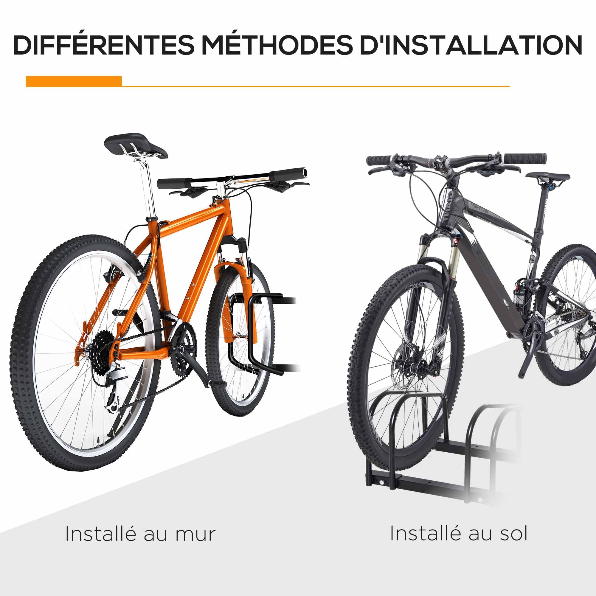 HOMCOM Râtelier 5 vélos range-vélos support de rangement pneu 65 mm sol ou mural pour VTT enfants BMX 145 x 33 x 27 cm acier noir