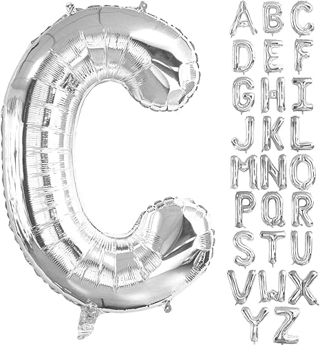 Lovoir Globos plateados grandes de 40 pulgadas con la letra C de gran tamaño, globo de helio de aluminio de Mylar para fiesta de cumpleaños,