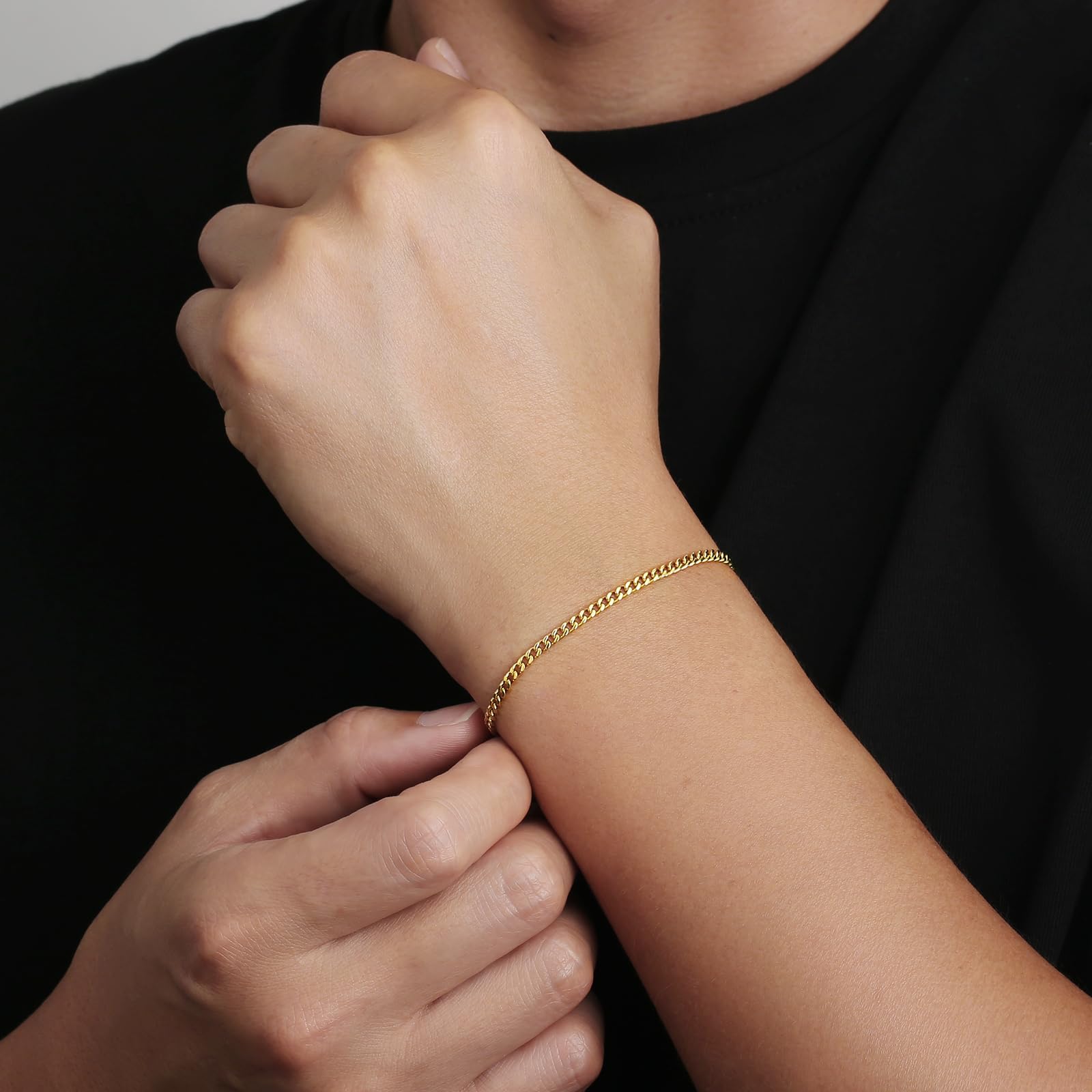 KRKC Herren Schmuck Set, 14K Gold Vergoldet Edelstahl 3mm Cuban Armband 22,9cm & 4mm Cuban Link Chain Halskette 55,9cm, Panzerkette Nickel-frei Rostfrei, Vatertag Geburtstag Geschenk für Männer