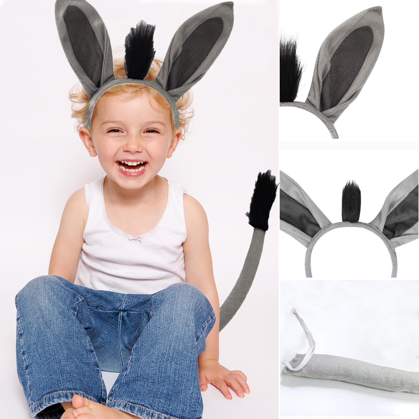 ATSNOSH 2 Pcs Donkey Ears Headband and Tail Set - Image 3