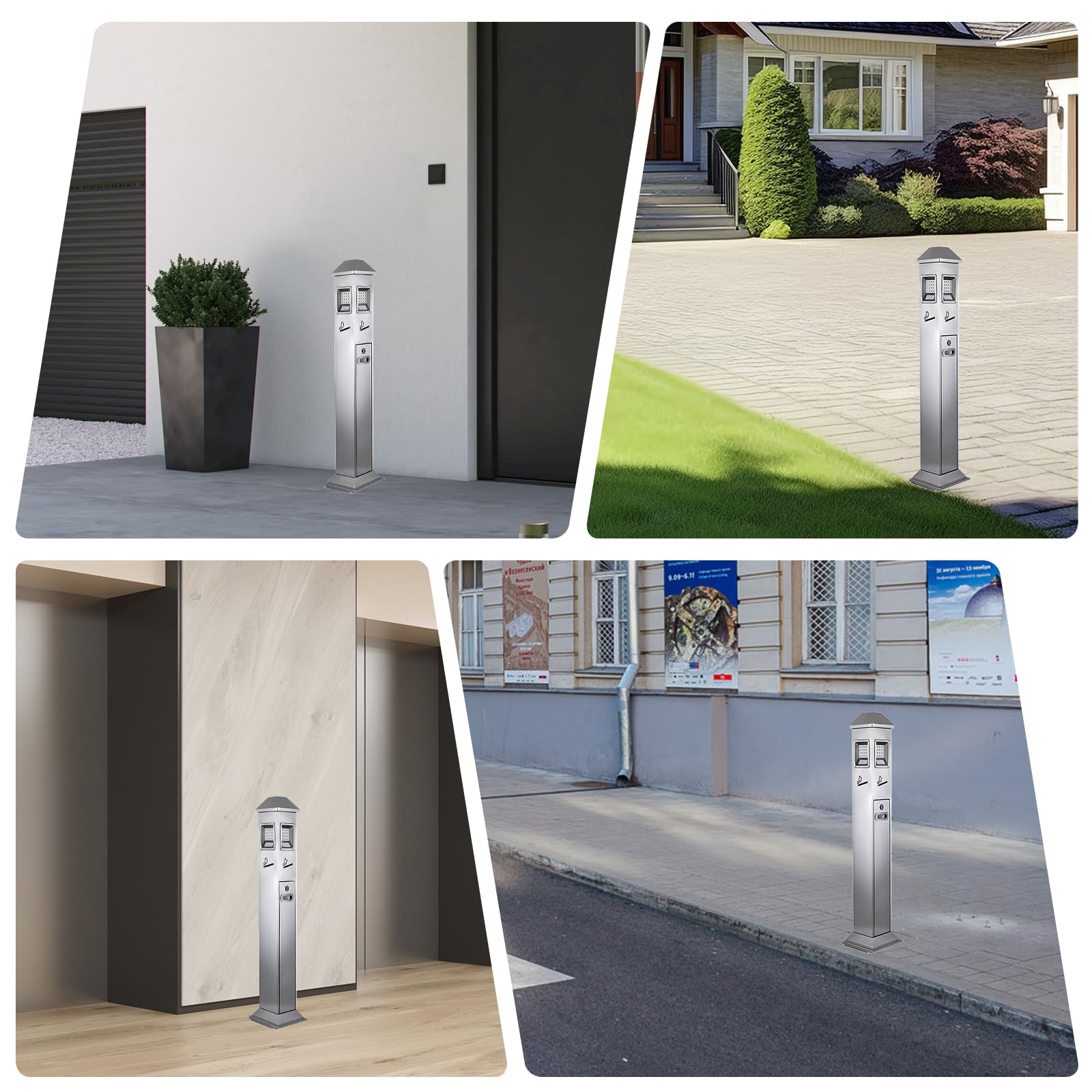 1,2M Aschenbecher für Draussen,Standaschenbecher mit Schlüssel,Edelstahl rutschfester Boden, Geeignet für zu Hause,Bars, Terrasse, Restaurant (Silber)