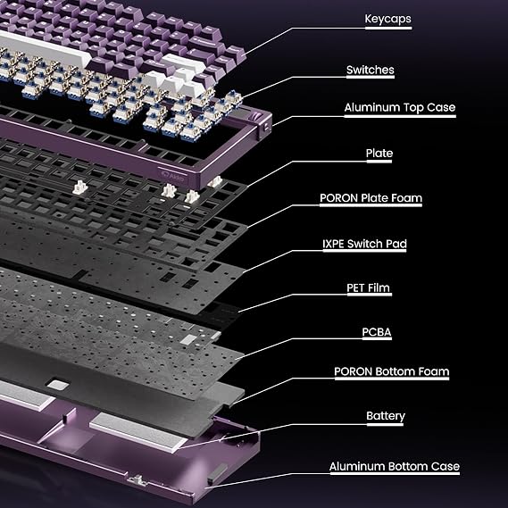 Akko MOD007 V5 HE Wired Rapid Trigger Gaming Keyboard Quick Release Aluminum Black and Transparent Keyboard with Personalized Screen Aluminum Plate Purple, Astrolink Switch