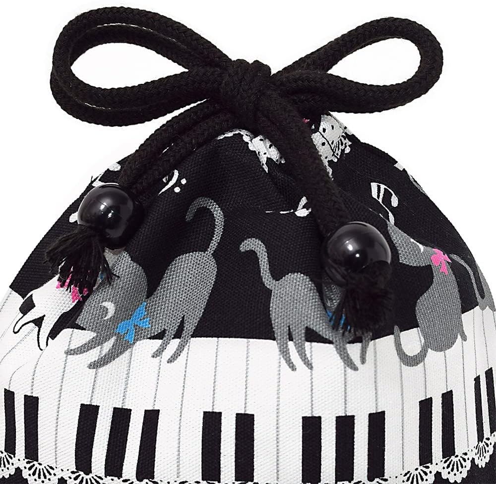 Black Cat Waltz dancing on the (small size) with gusset bag cup piano drawstring Gokigen lunch (black) x Ox black made in Japan N3560300 (japan import) by COLORFUL CANDY STYLE