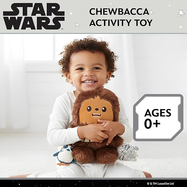 Kids Preferred Star Wars Chewbacca On the Go Activity Toy - with Rattle, Crinkle, Squeaker, Teether, Travel Clip, Sensory Toy, for Ages 0+ - 2