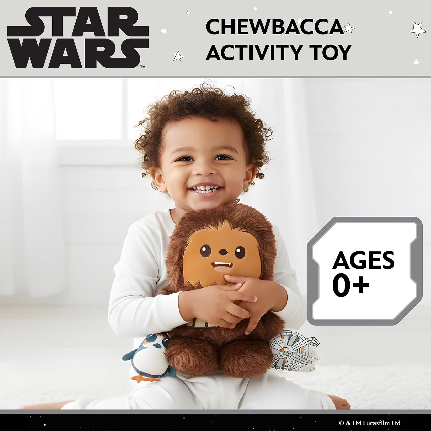 Kids Preferred Star Wars Chewbacca On the Go Activity Toy - with Rattle, Crinkle, Squeaker, Teether, Travel Clip, Sensory Toy, for Ages 0+