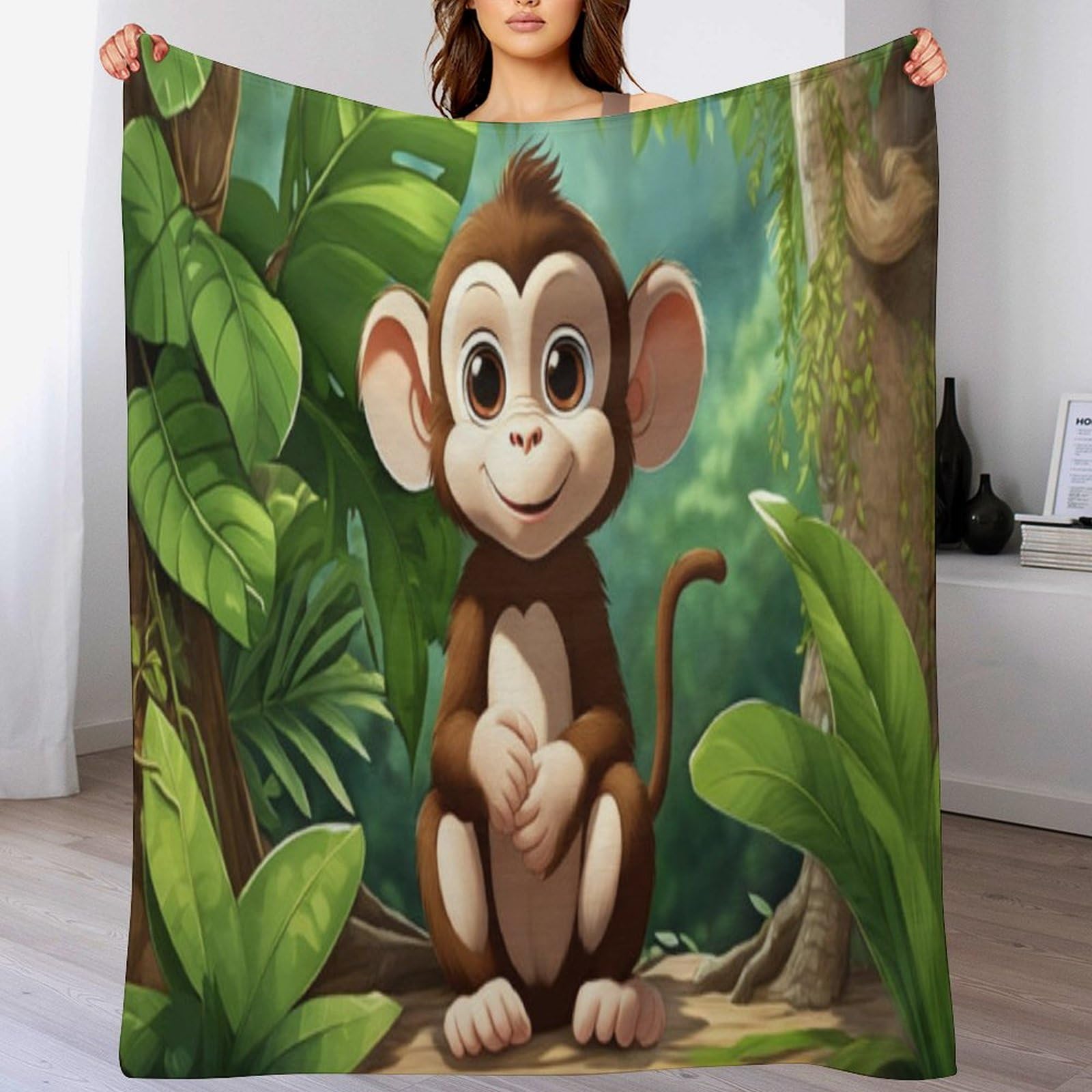 Couverture en flanelle chaude et confortable grand plaid singe