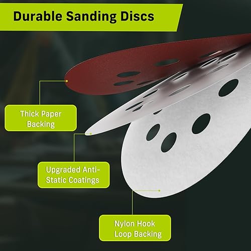 Miniatura 5 de 150 discos de lijado de 5 pulgadas, 8 agujeros y cinta adhesiva de lija para lijadora orbital aleatoria 60/80/120/180/220/320, compatible con