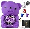 Rose Bear Teddy with Necklace Gift Box for Girlfriend, Cute Forever Flower Bear Preserved Rose Romantic Gift for Her, Valentines Bear Eternal Rose Flower Bear Anniversary Decoration for Woman, Purple