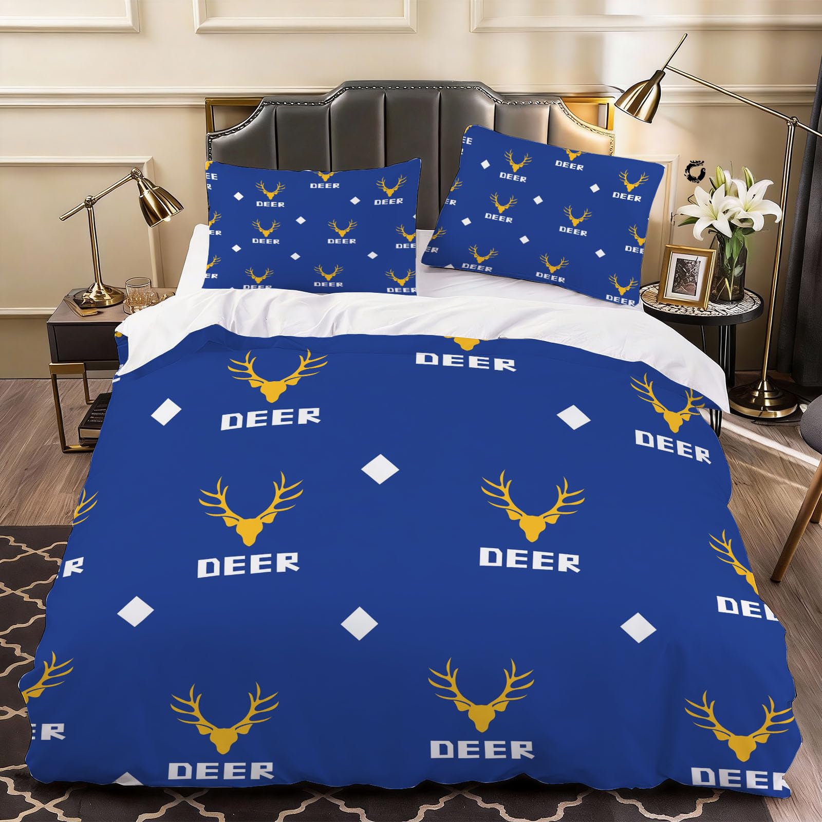 3D Deer Elk Duvet Cover Cartoon Bedding Double Bed Set, Soft Microfiber Comforter Cover Printed with Zipper Closure Quilt Coverr 200x200 cm and 2 Pillowcases