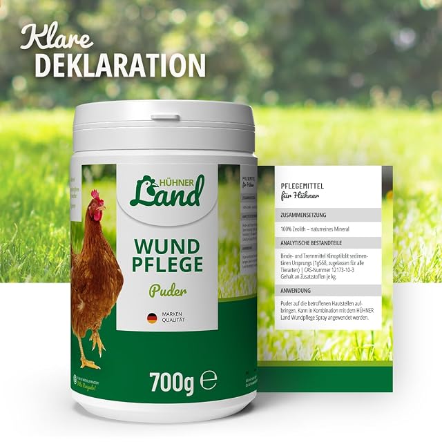 Foto 6 de 7 de Polvo para el cuidado de heridas de HÜHNERLand para pollos, codornices y aves de corral, 700 g