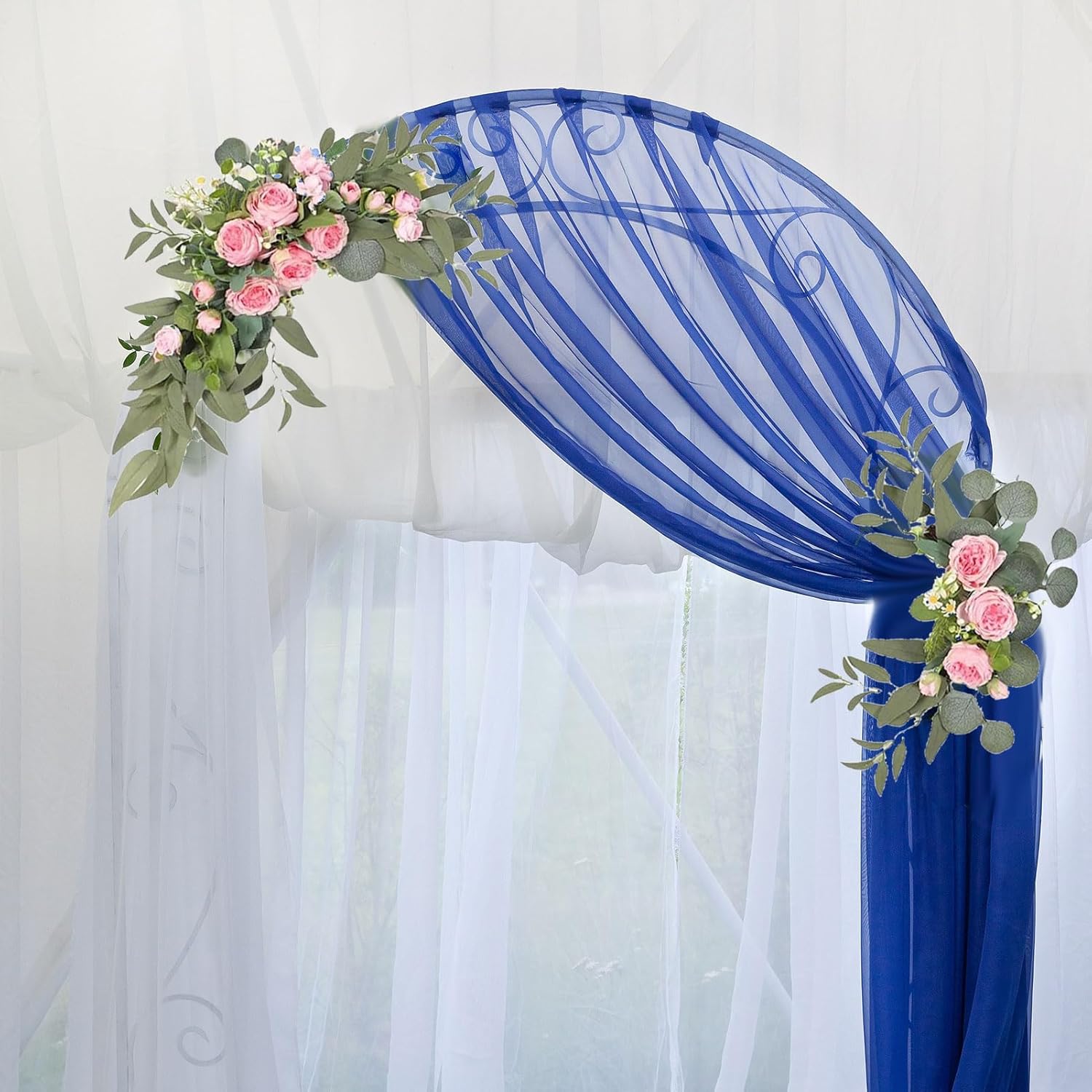 DULRLLY 2Pcs Wedding Arch Flowers, Rose Flower Arch Arrangement, Artificial Rose Floral Swag for Lintel, Boho Wedding Welcome Sign Floral Decor（Pink）(#2)