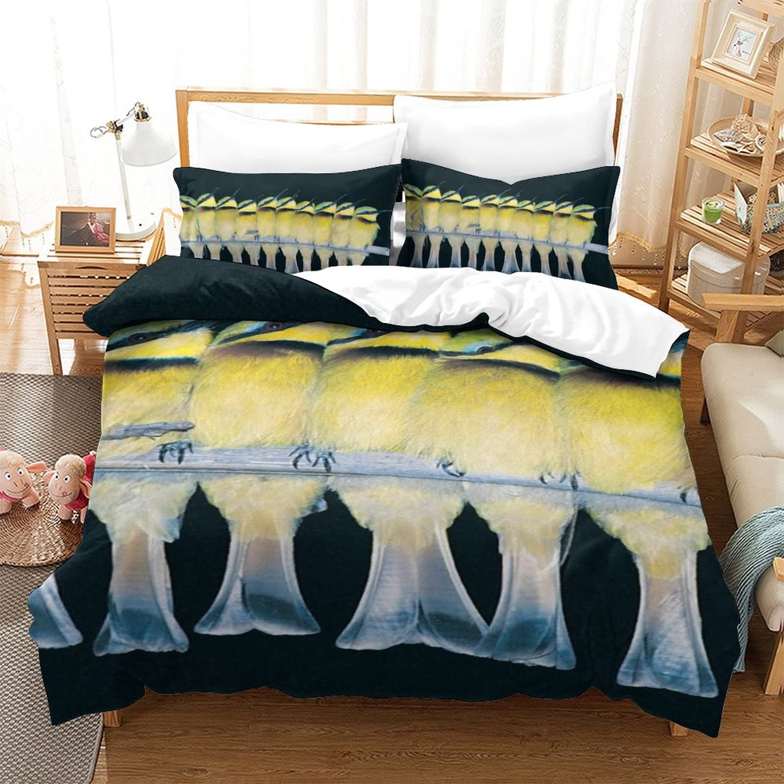 Housse de couette 135 x 200 cm hypoallergénique motif oiseau 3D