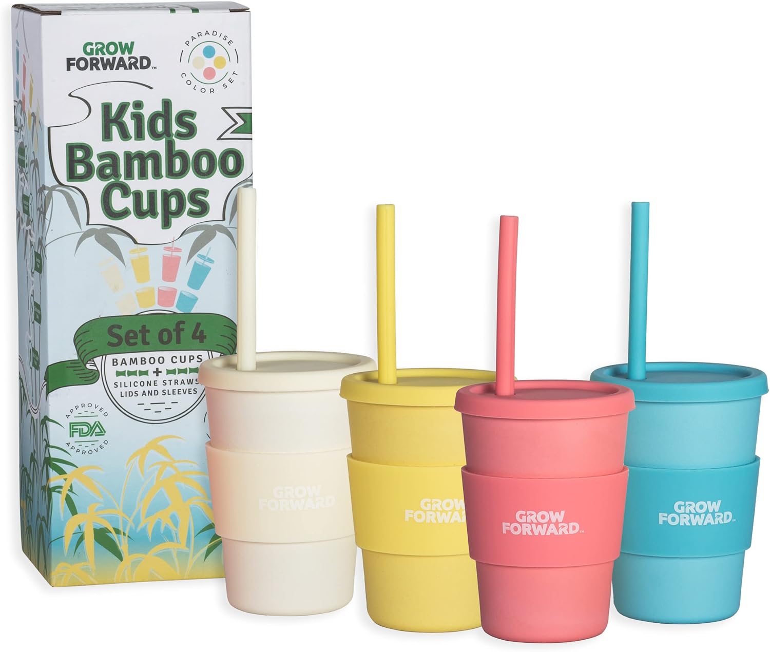 Grow Forward Kids Bamboo Cups Kids Cups with Straws and Lids Eco Friendly BPA Free