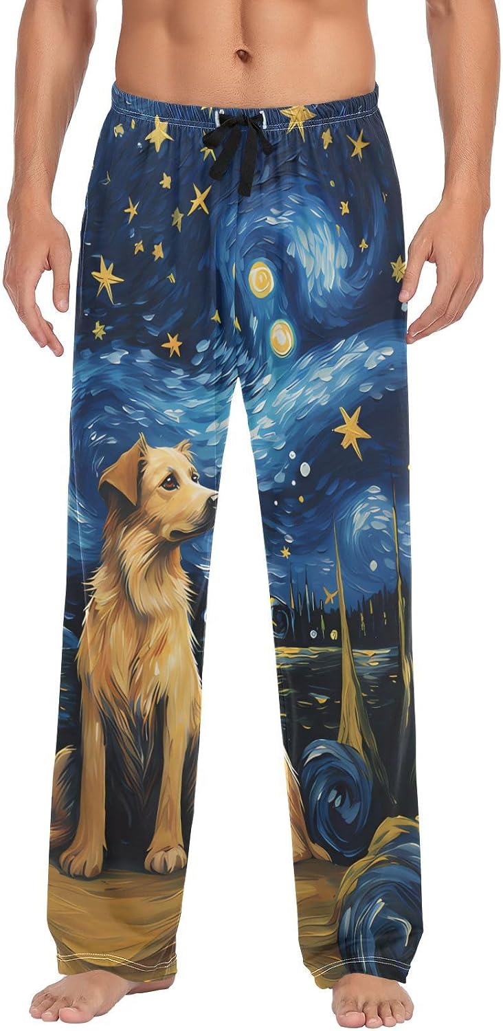 ALAZA Dog Starry Sky Art Men's Sleepwear Mens Pajama Pants Bottoms with Pockets, S