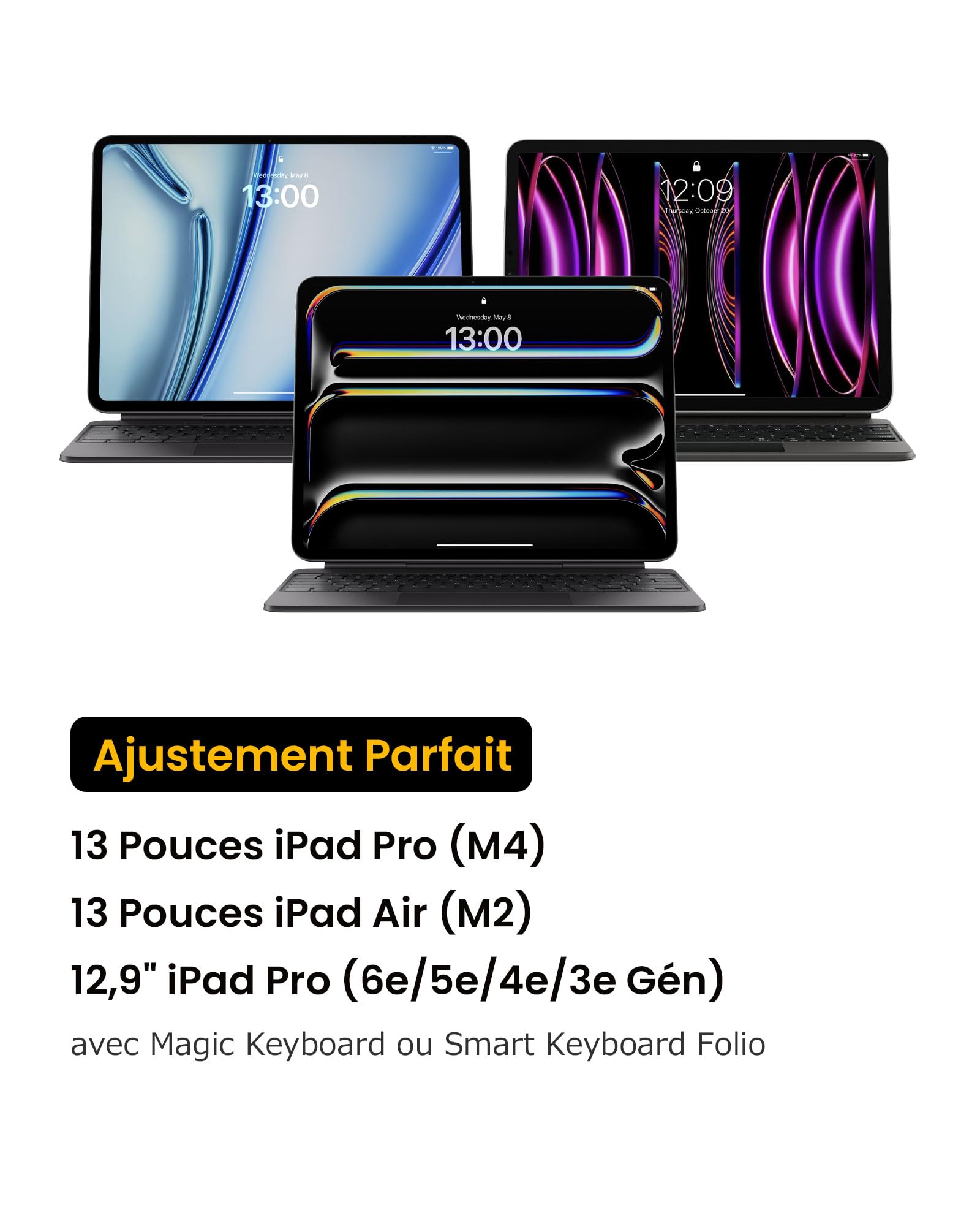tomtoc Etui pour Tablette 360° pour 13 Pouces iPad Pro M4 2024 OLED, 13 Pouces iPad Air M2 2024, 12,9 Pouces iPad Pro M2&M1, Cordura Sac à bandoulière s'adapte au Magic Keyboard, Smart Keyboard Folio