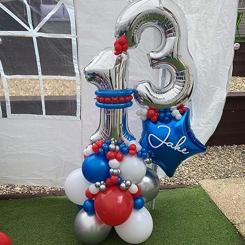 Vista 35 de Globos plateados con el número 40, globos de 40 pulgadas, globos de aluminio de Mylar de 40 pulgadas para fiesta de cumpleaños de 40 años, S-número