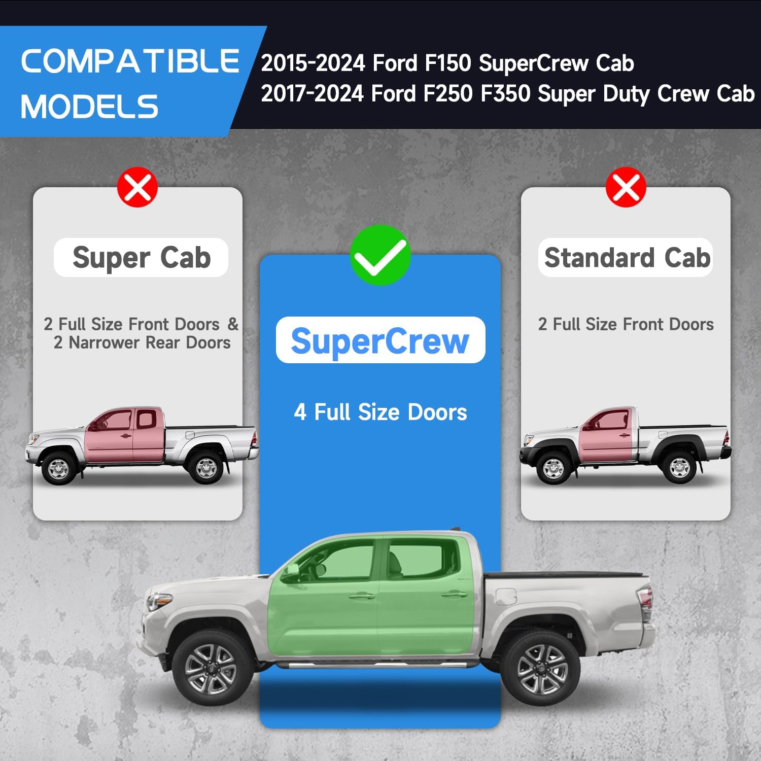 86 inch Running Boards Compatible with 2015-2024 Ford F-150 SuperCrew Cab ＆ 2017-2024 Ford F250 F350 Super Duty Crew Cab, Carbon Steel Side Steps Nerf Bars for 4 Full Size Doors