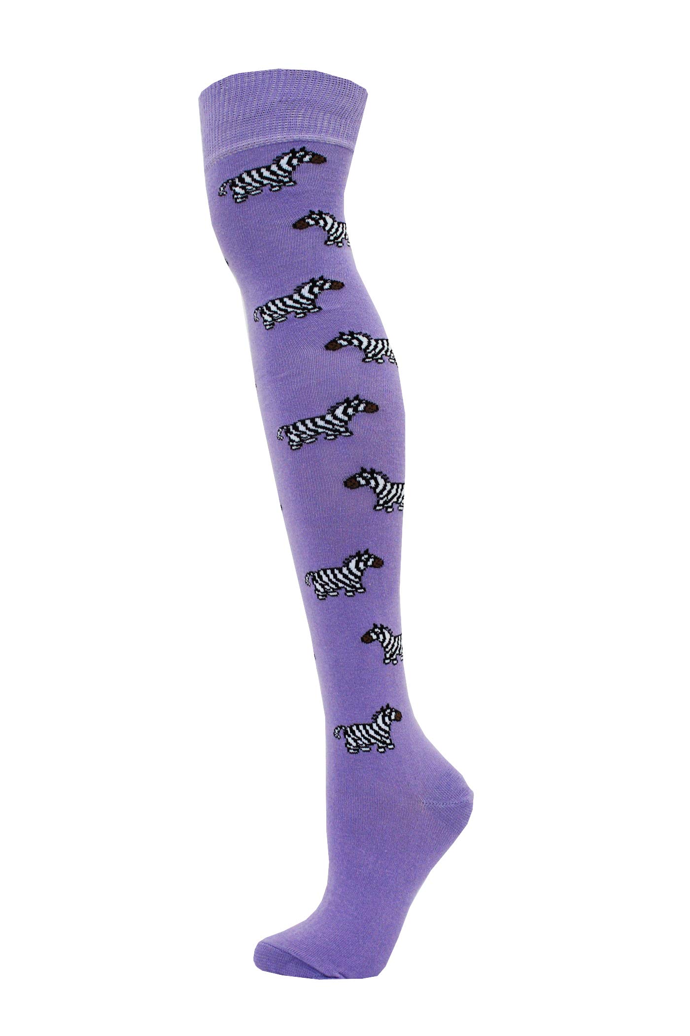 Macahel Zebra Design Over the Knee Purple Socks Size 4-8 (Zebra Purple)