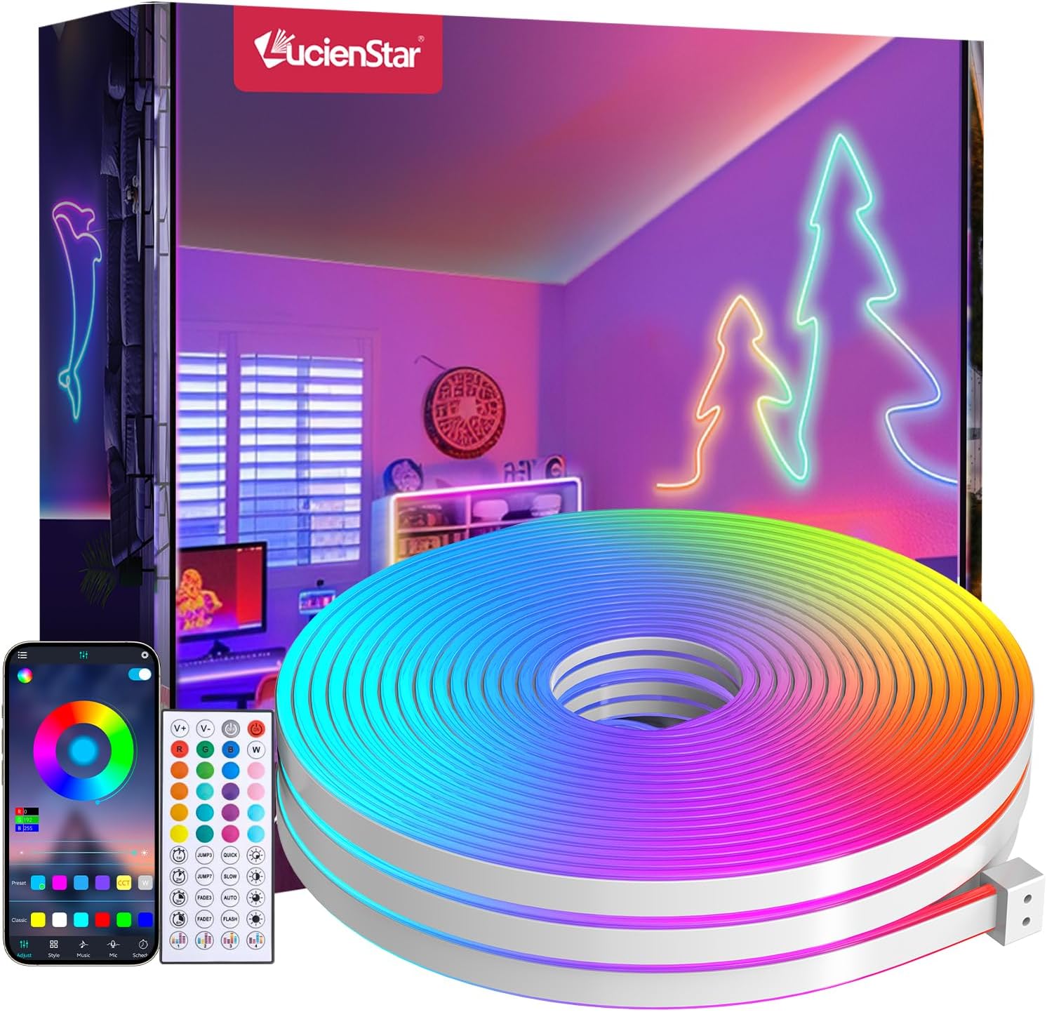 5M RGB Neon Rope Light, IP67 Waterproof Flexible LED Neon Lights Strip with Remote & APP Control, Music Sync for Bedroom DIY Garden, Party Decor [Energy Class F]