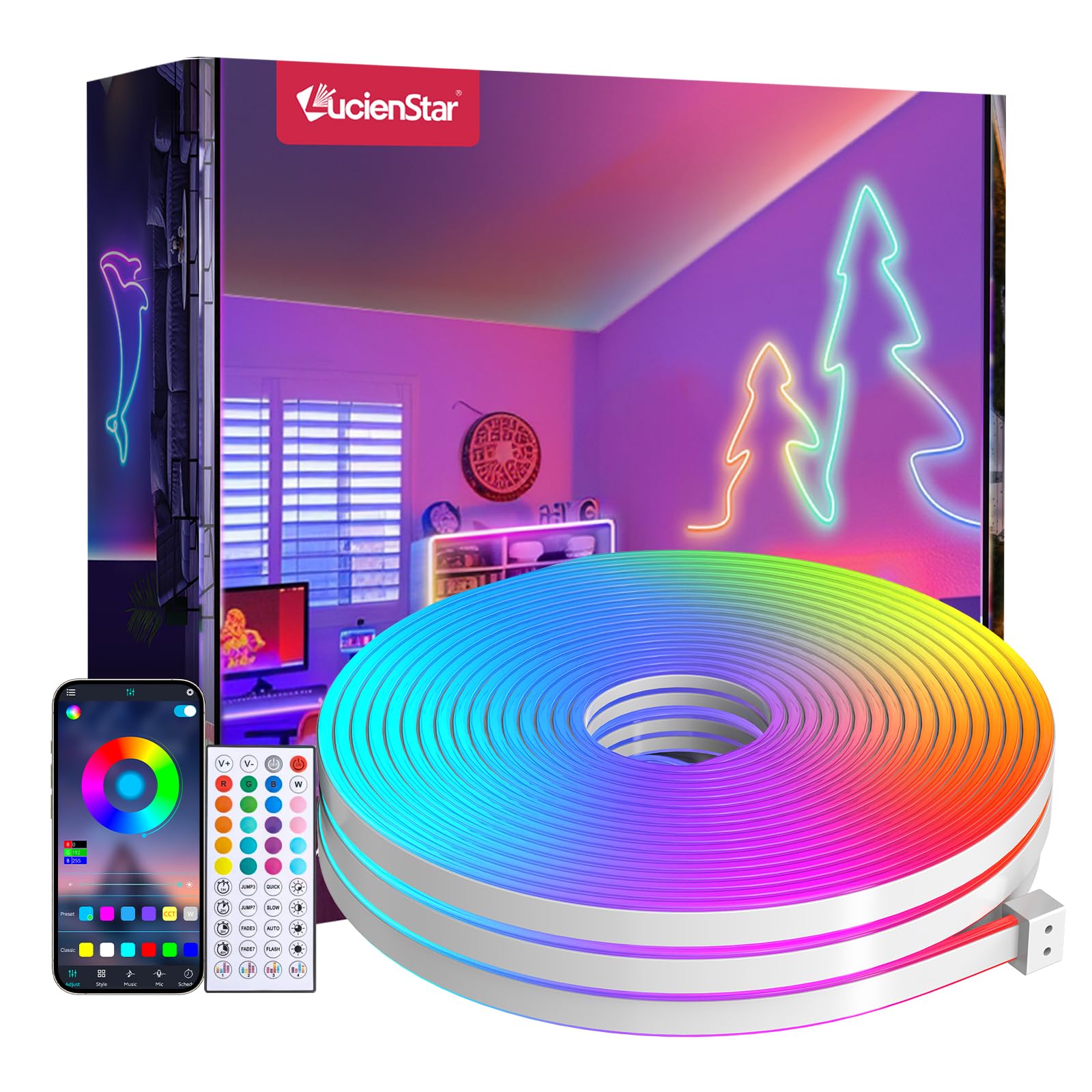 LED Neon Lights, 16.4FT RGB Neon Rope Lights App Control,IR Remote,Music Sync,IP67 Waterproof,Flexible DIY Design for Bedroom,Living Room,Gaming Room,Party,Outdoor,Christmas Decor