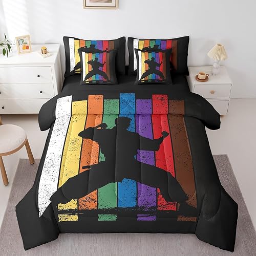jejeloiu Taekwondo Comforter Set with Sheets Twin Size for Boys Girls Teens