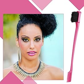 Geiserailie 3 Pcs Slick Back Hair Brush Set Bristle Brush Edge Control Teasing Comb for Women Black Hair(Rose Red)