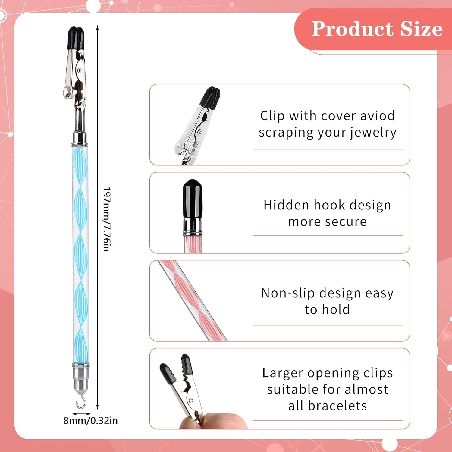 2 in 1 Bracelet Helper Tool -WIFORT 2Pcs Bracelet Helper to Put on Yourself, Quick Release Fastening Jewelry Clasp Helpers,Bracelet Assist Tool with Hook for Necklace, 197mm Extended Design