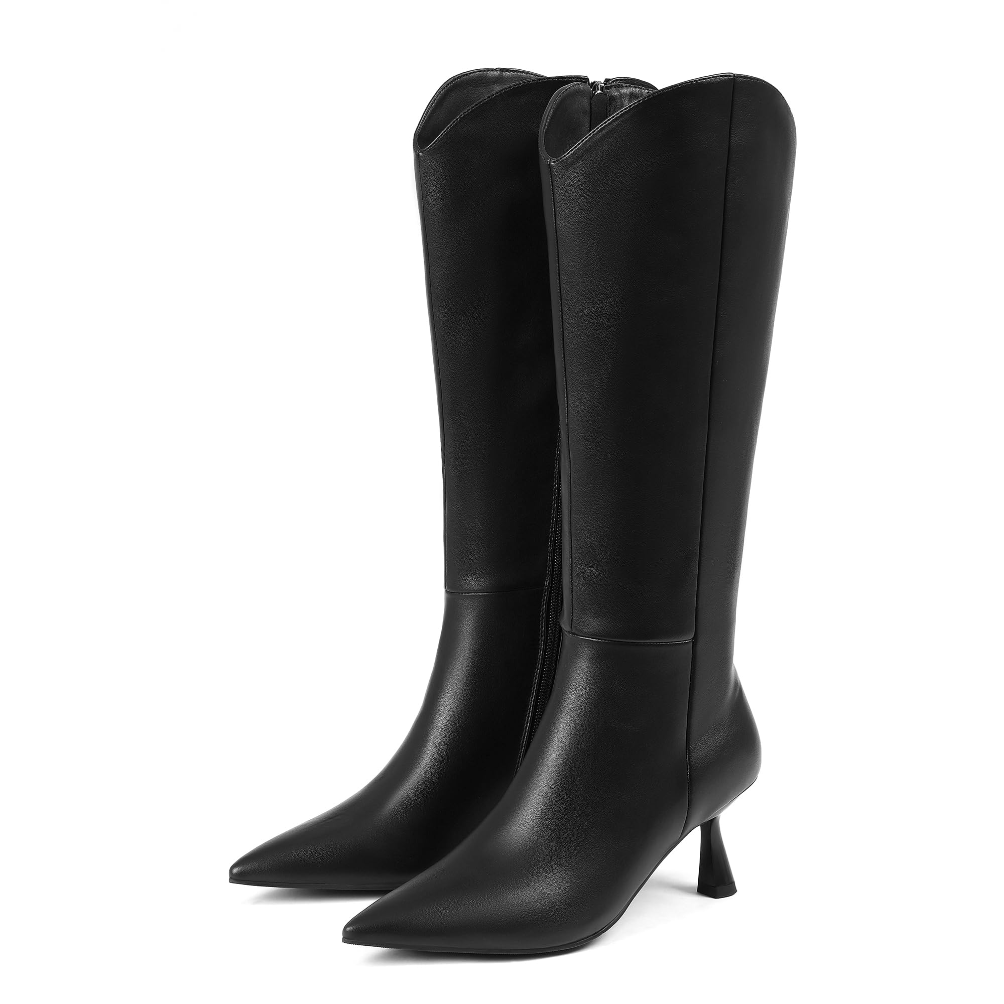 Knee High Boots for Women Kitten Low Heel Pointed Toe Stiletto Tall Side Zipper Dress Fashion Sexy Fall