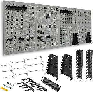 METALLMOBELL - Werkzeugwand Metall Lochwand, 160x60x2 cm, 4 Lochplatten 40x60x2 cm, Haken und Halterungen, Werkstatteinrichtung Set, Lochwand Werkstatt, Werkstatt Organizer, Schraubenregal - HPTH01G