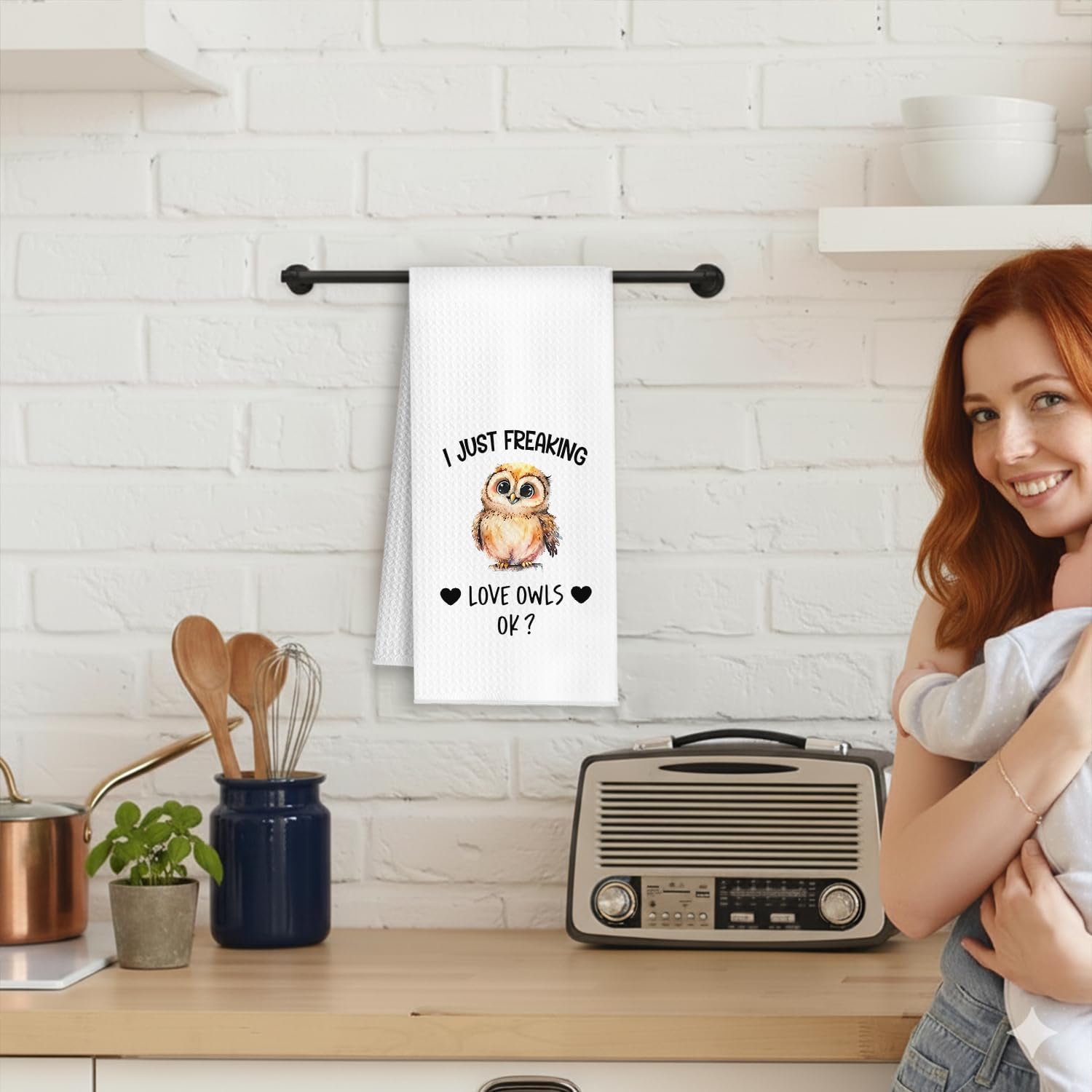 Cute Owl Kitchen Towels, Owl Lover Gifts for Women Dish Tea Towels, I Just Freaking Love Owls OK Decorative Hand Towel for Bathroom Kitchen, 16x24 Inch - Image 3