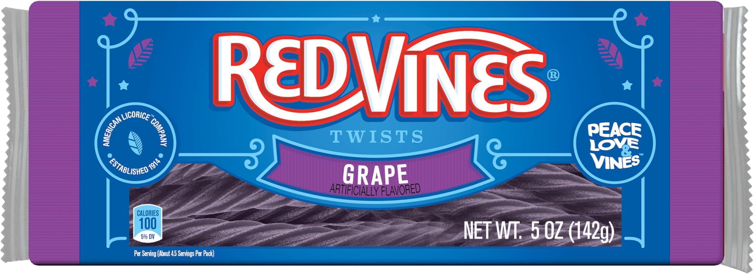 Licorice, Grape Flavor Twists, Soft & Chewy Candy, 5oz Trays (12 pack)