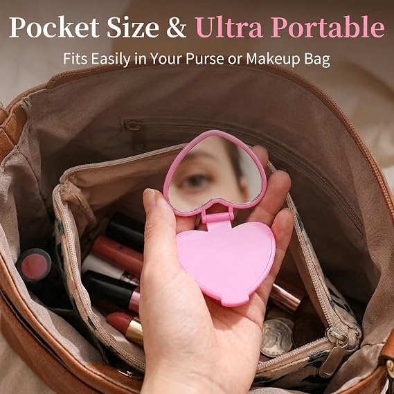 Compact Mirror, 12Pcs Pocket Travel Mini Handbag Folding Mirror for Women | Pocket Portable Heart-Shaped Mirrors for Women Girls Purse Daily Use Party Valentine's Day Favors Gifts