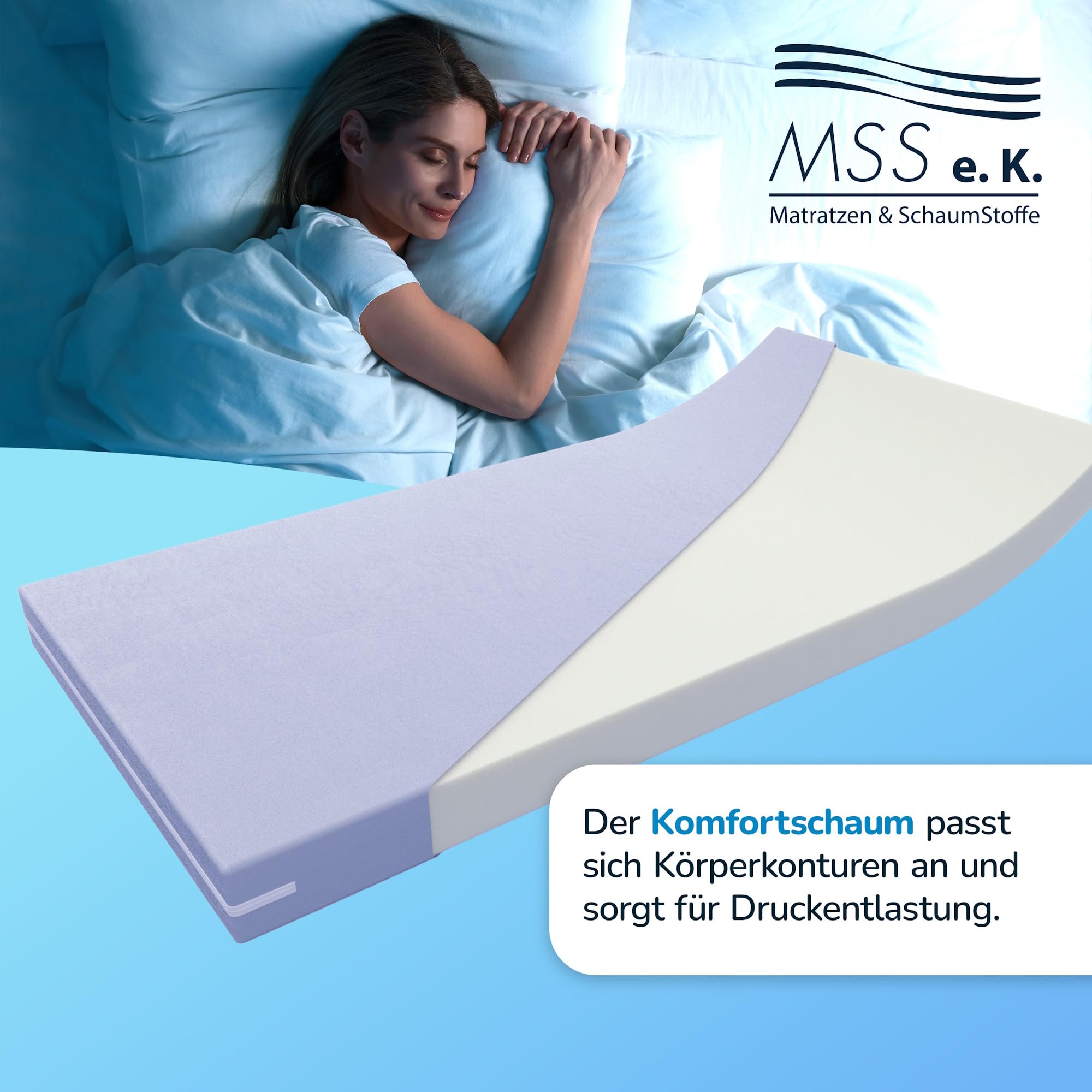 MSS e.K. Roll-Matratze Easy Active 200x70x11 cm H3 Bezug Blau Schaumstoff