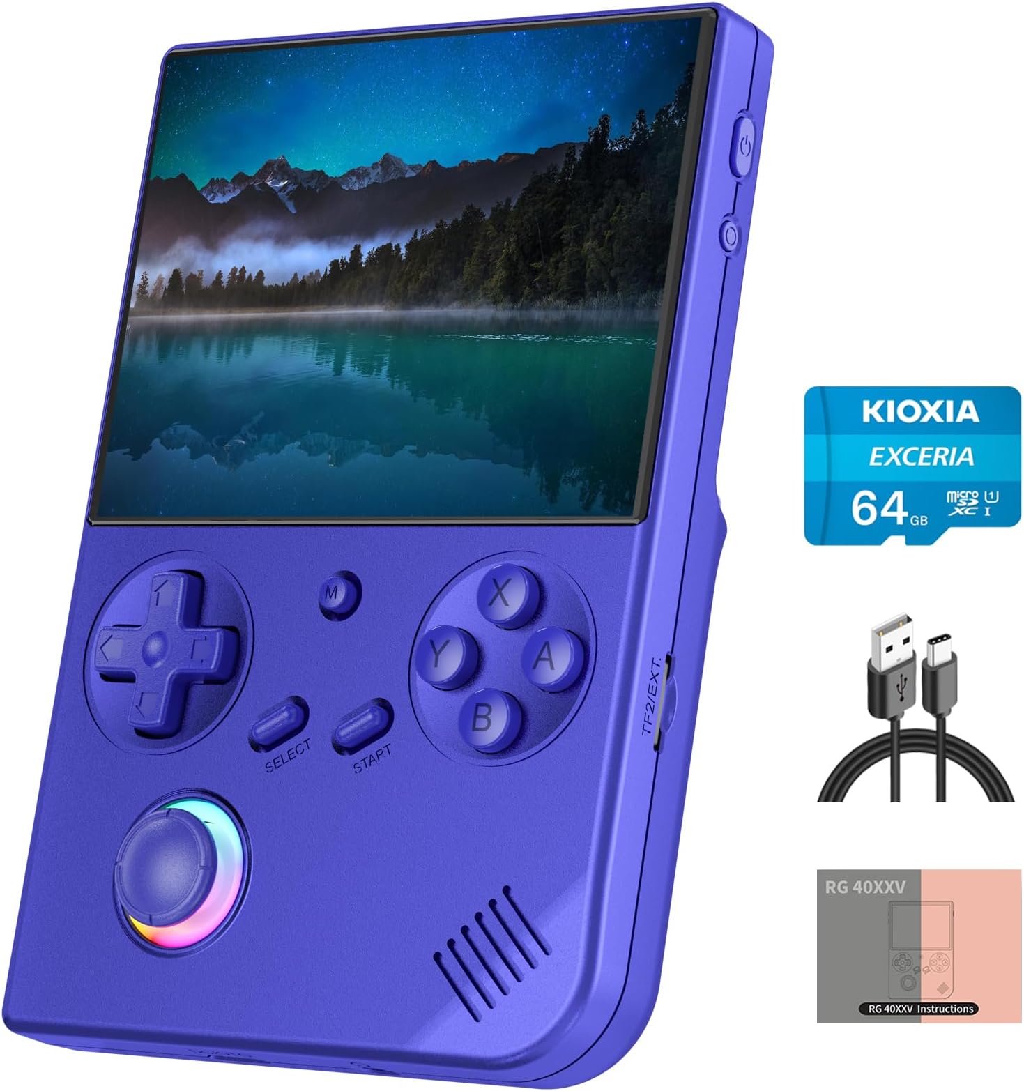 RG40XX V Linux OS Portable Game Console 64GB Storage 4.0-inch IPS Display H700 Quad-Core Bluetooth 4.2 3200mAh Battery 16M RGB Lighting(Indigo Blue)