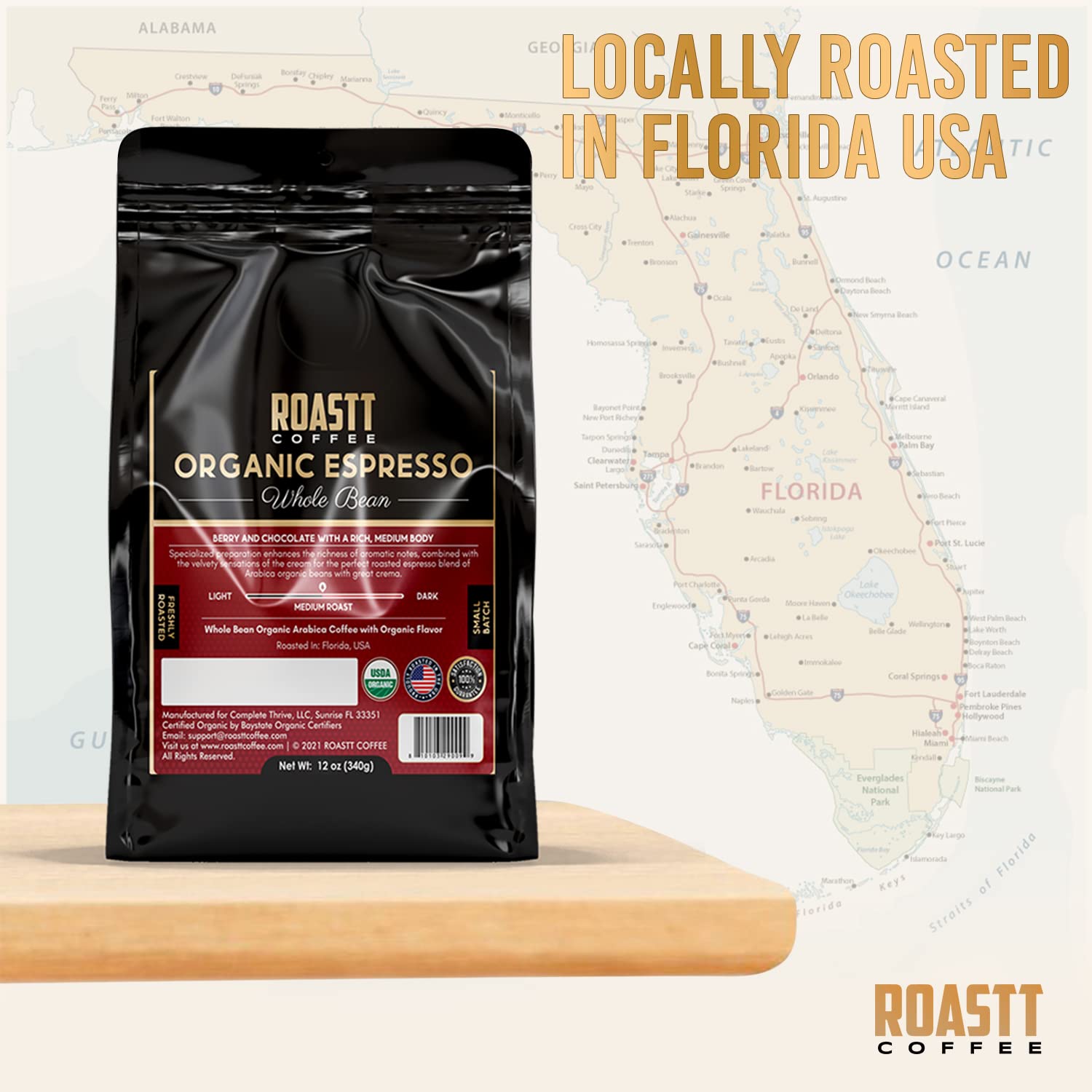 Organic Espresso Coffee Beans, Espresso Whole Bean Gourmet Coffee, Caffeinated Espresso Ground and Whole Bean, Freshly Roasted by Roastt Coffee (Espresso Whole Bean, 12 oz)