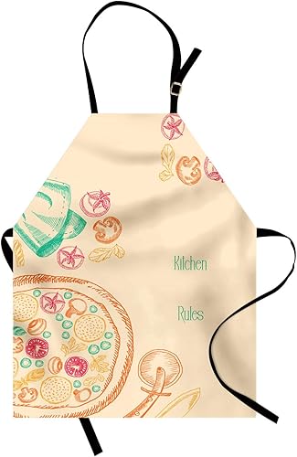 Miniatura 2 de Ambesonne - Delantal personalizado para cocinero, diseño monocromo, para pizza y artículos de cocina gourmet con cocina y verduras, unisex, cuello