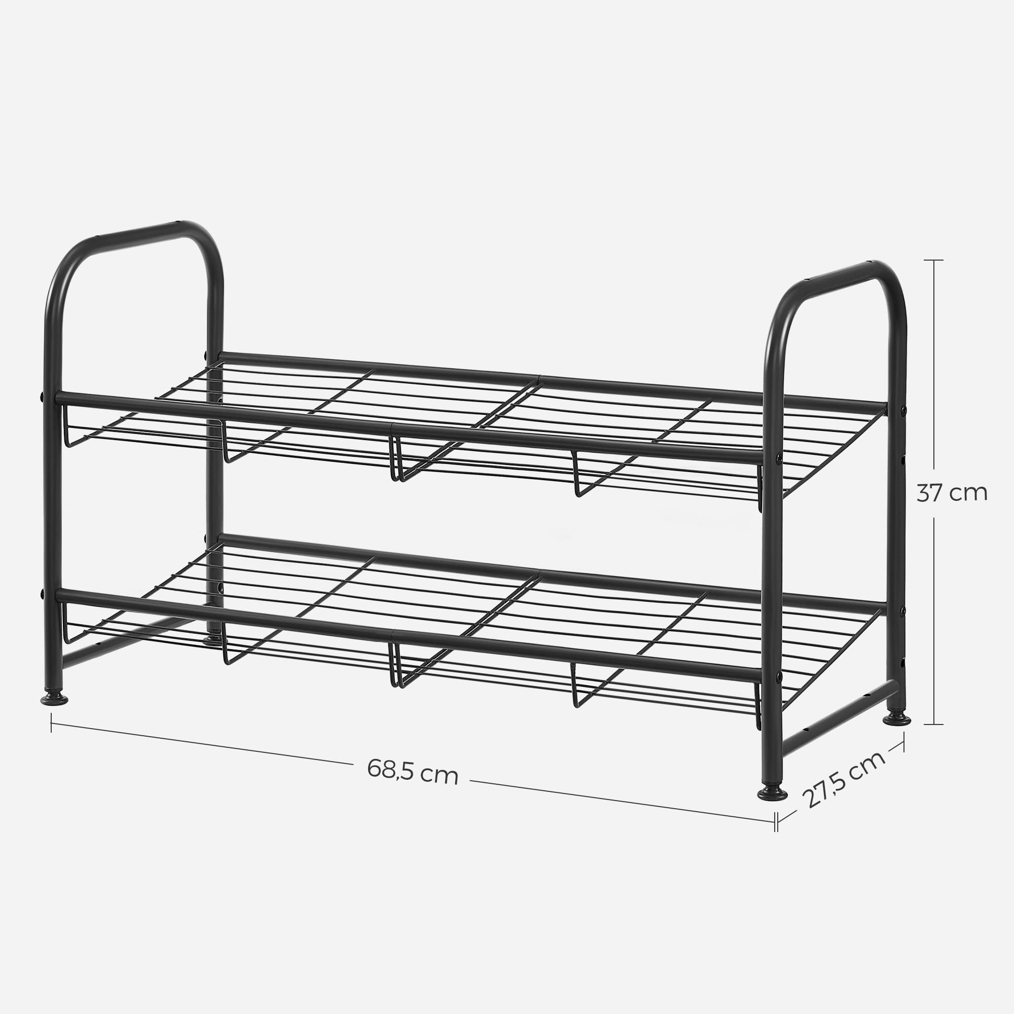 SONGMICS Estante Zapatero Apilable de 2 Niveles, para 8 Pares | Estante para Zapatos, Acero, 68,5 x 27,5 x 37 cm, para Tacones Altos, Zapatillas, Negro, Colección DAVIAN LMR065B01