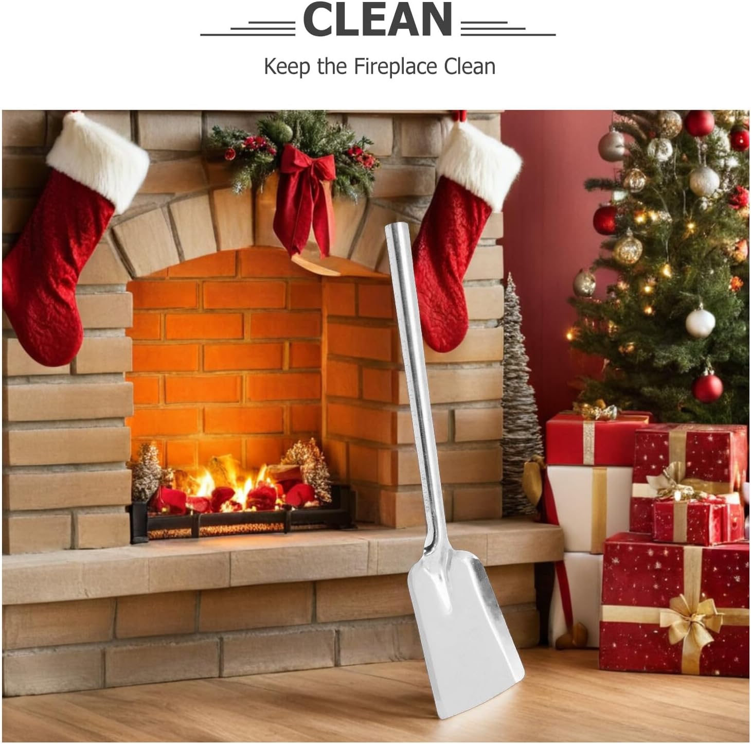 Beavorty Metal Ash Shovel with Long Handle, Medium Fireplace Scoop for Ash Removal and Coal Adding, Fire Tools for Log Burner and Outdoor Camping Use