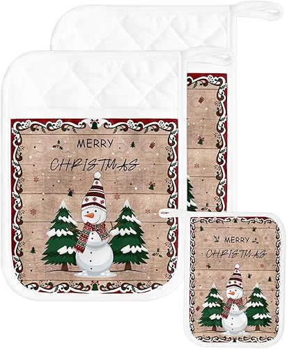 Winter Snowman - Juego de 2 agarraderas para cocina, antideslizante y aislante de calor, juego de agarraderas de tela de toalla con bolsillo,
