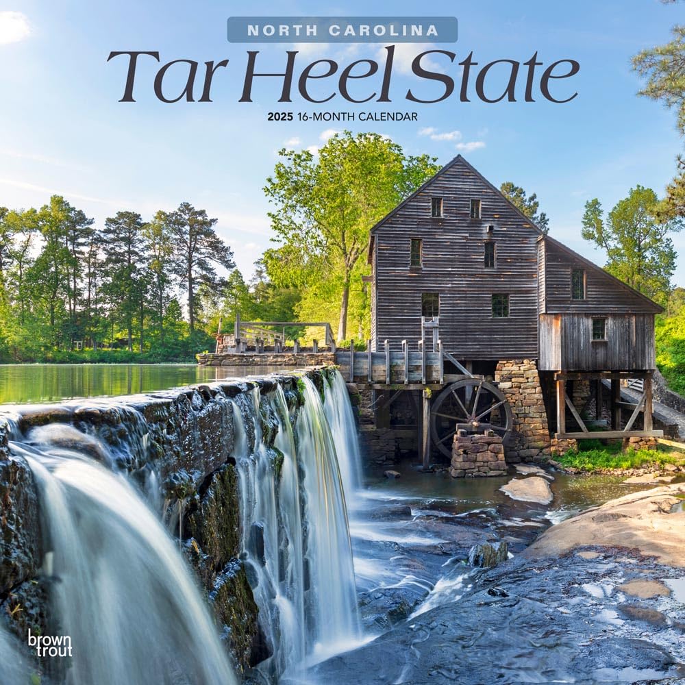 Tar Heel State | North Carolina Places | 2025 12 x 24 Inch Monthly Square Wall Calendar | Plastic-Free | BrownTrout | USA United States of America Southeast State Nature