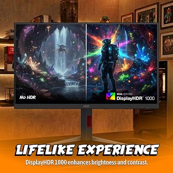 AOC 27 Inch Gaming Monitor QHD 300Hz Mini-LED HDR1000, Q27G4SMN | 25601440 Computer Monitor, 1ms GtG, Adaptive Sync, HDMI 2.1, DP 1.4, Height Adjustable Stand, Earphone Out, VESA Mount