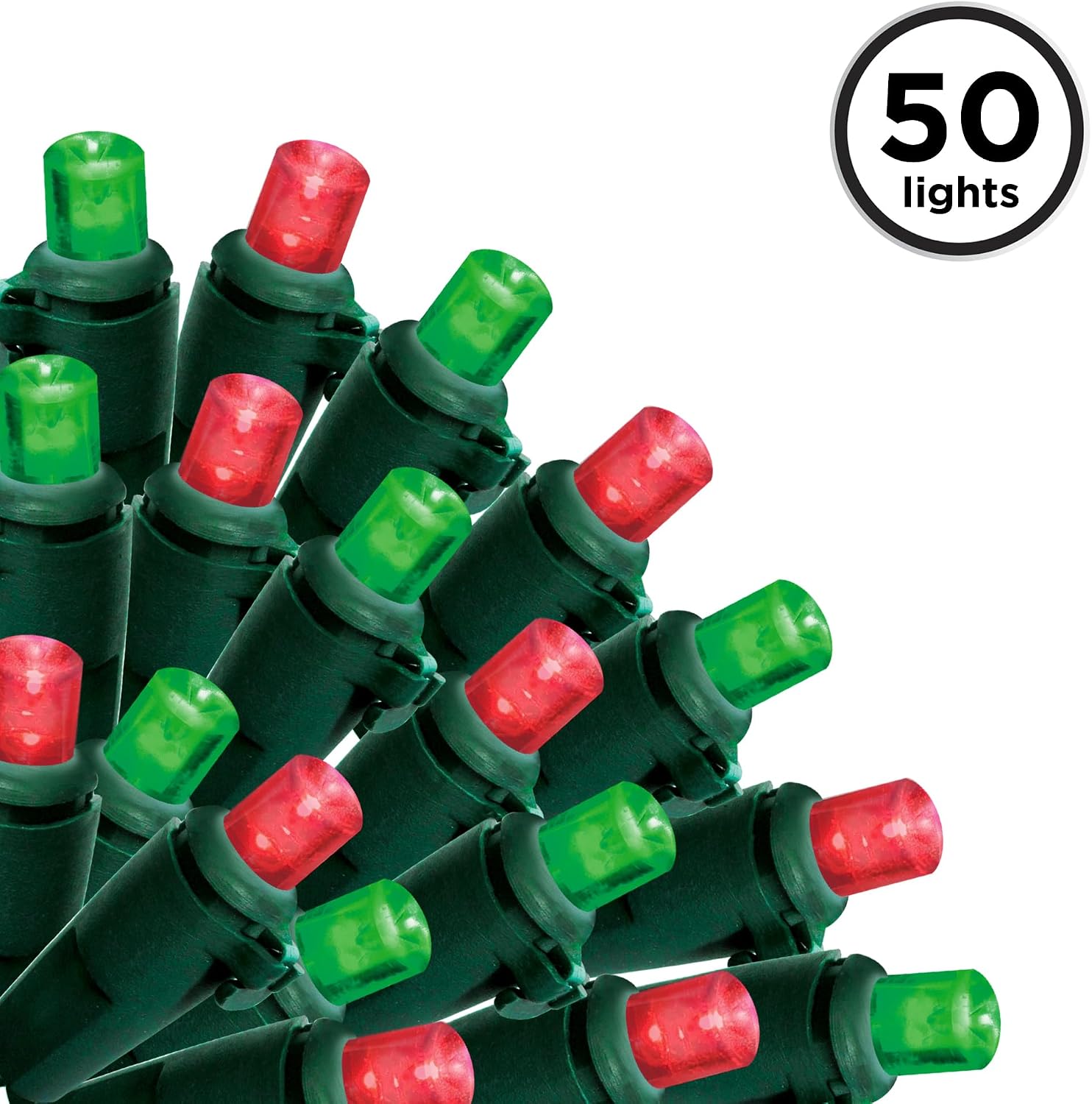 Brite Star 50 Lt Micro Mini LED Lights, Red/Green, Green Wire