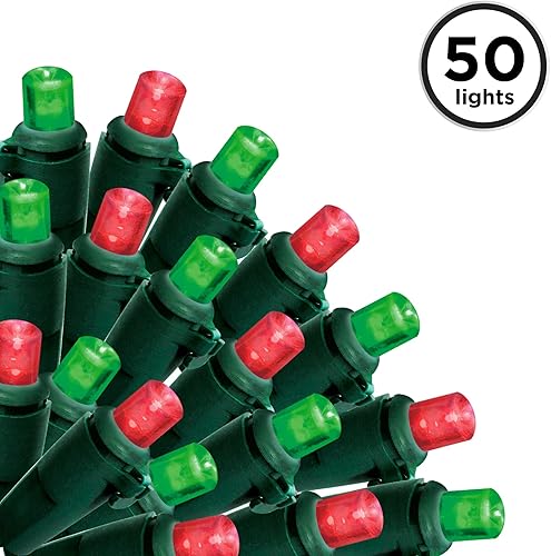 Miniatura 10 de Brite Star Juego de 50 luces LED rojas de gran angular para Navidad, espaciado entre bombillas, cable verde de 16.25 pies