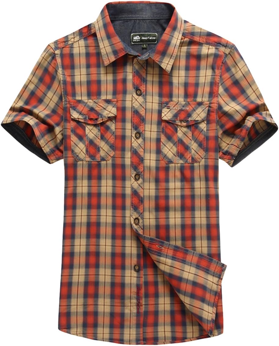 JP.Arrive Men's Stylish Washed Comfort Outdoor Casual Shirts Khaki 2XL