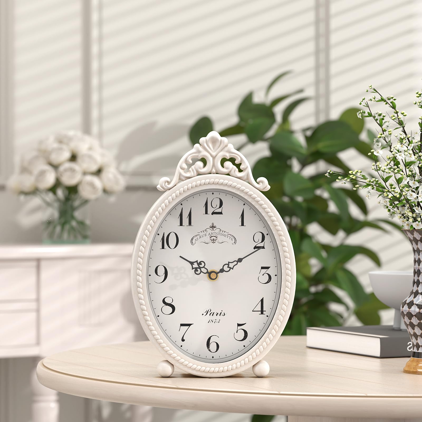 Vintage French Table Clock - Antique White -6 Vintage French Table Clock - Antique White -6