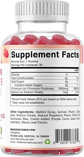 Vista 8 de Vitamatic Chromium Picolinate 1000 mcg - 90 Gummies - High Potency Chromium - Raspberry Flavor (Total 180 Gummies) 2 Packs
