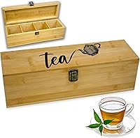 Vista 16 de Caja Organizadora de Té 7.4" x 8.1" x 4.2" Organizador de Madera de Bambú Cofre de Almacenamiento 4 Ranuras Altas Ajustables 100% Hecho a Mano