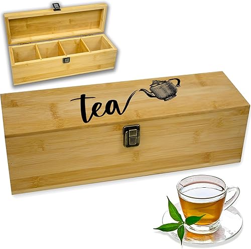Miniatura 37 de Caja organizadora de té de bambú sin productos químicos, ecológica, grande, alta y ajustable, baúl de almacenamiento de madera natural