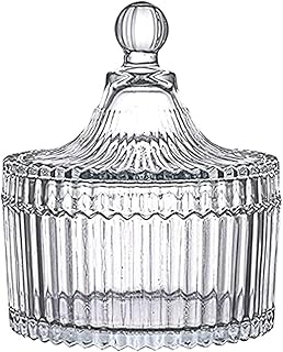 FTOF Glass Candy Storage Box Clear Sugar Dish With Lid Crystal Covered Candy Bowl Apothecary Food Buffet Container Holder