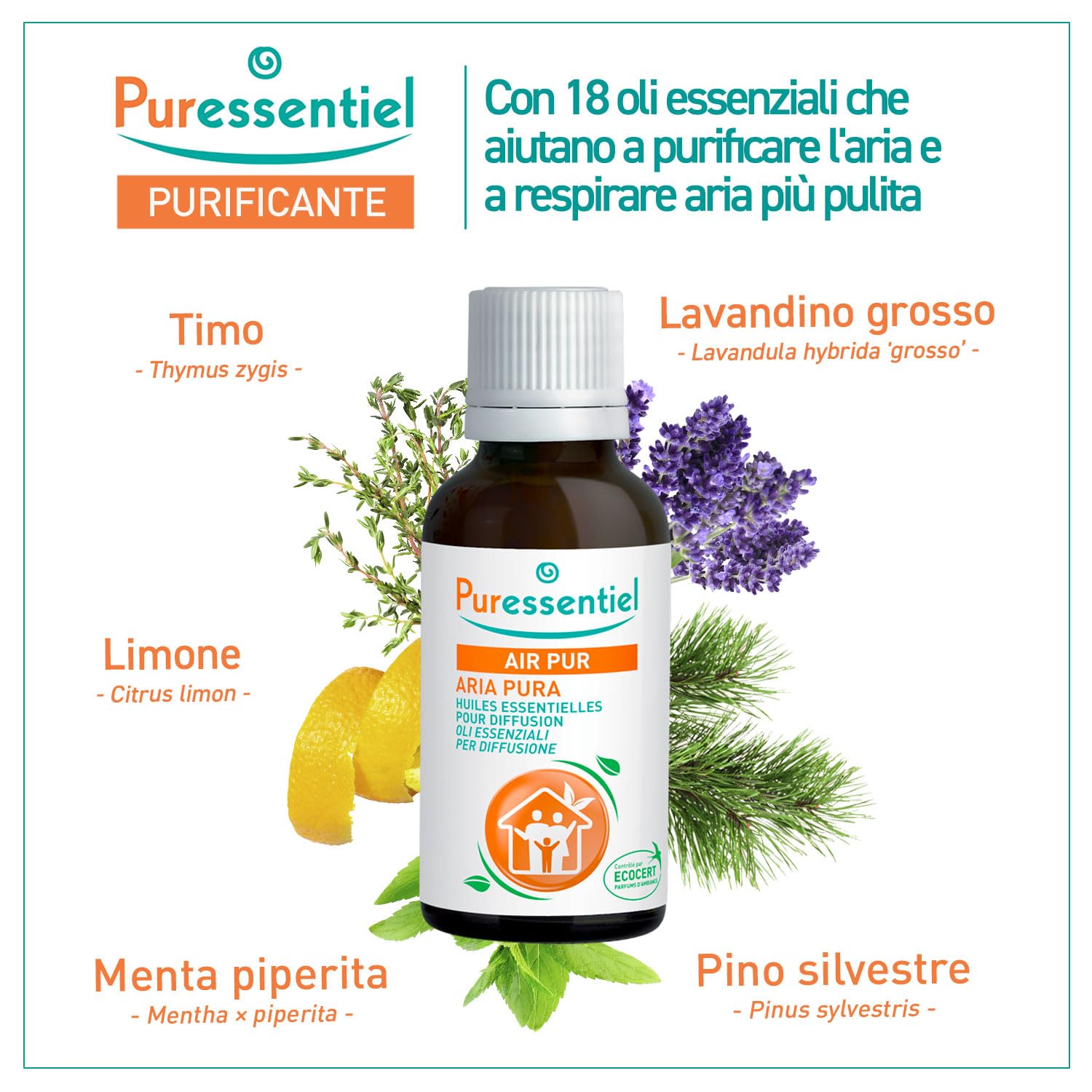 Puressentiel - Purificante - Miscela Oli Essenziali per Diffusione- Aria Pura - 100% puri e naturali - Aiuta a purificare l’aria e a combattere i cattivi odori - 30 ml
